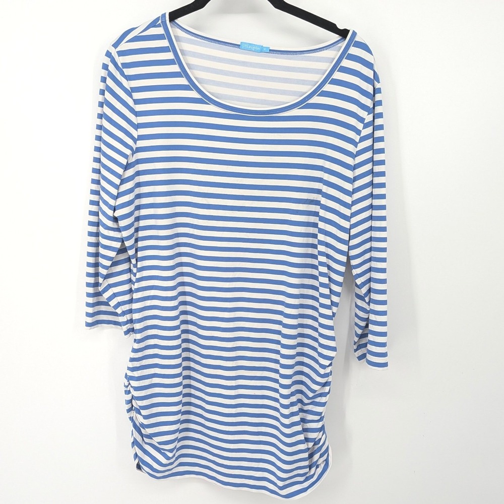 J McLaughlin Tunic Top Womens XL‎ Blue White Striped Ruched Catalina Cloth Beach